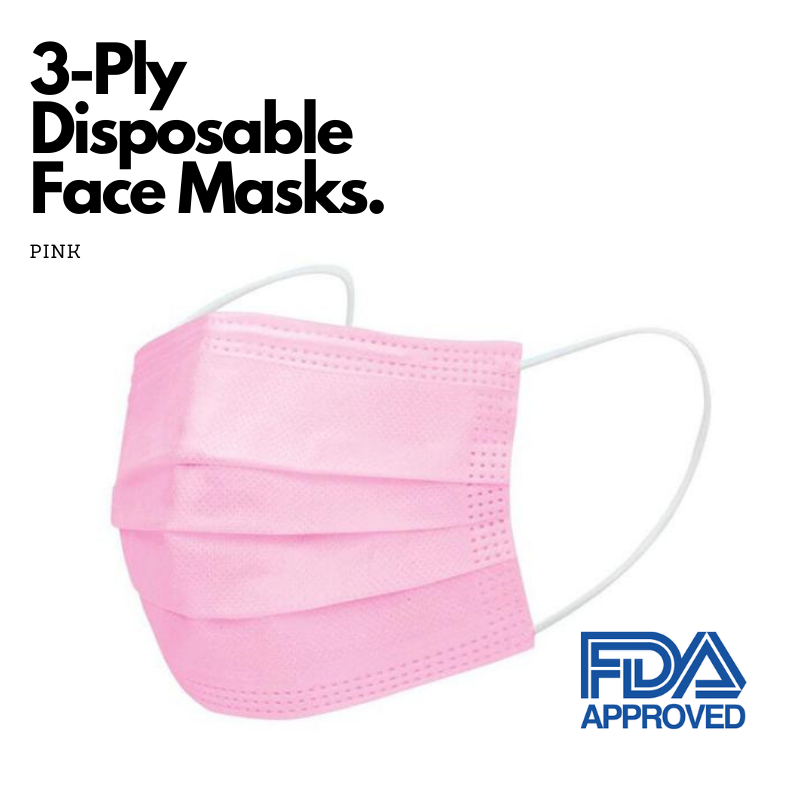 Pink 3PLY Face Masks Bulk Pack (30 Masks)